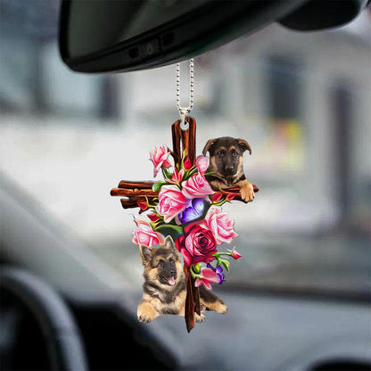 German Shepherd Roses And Jesus Car Hanging Ornament Dog Ornaments For Auto Car Godmerc - Best gifts your whole family