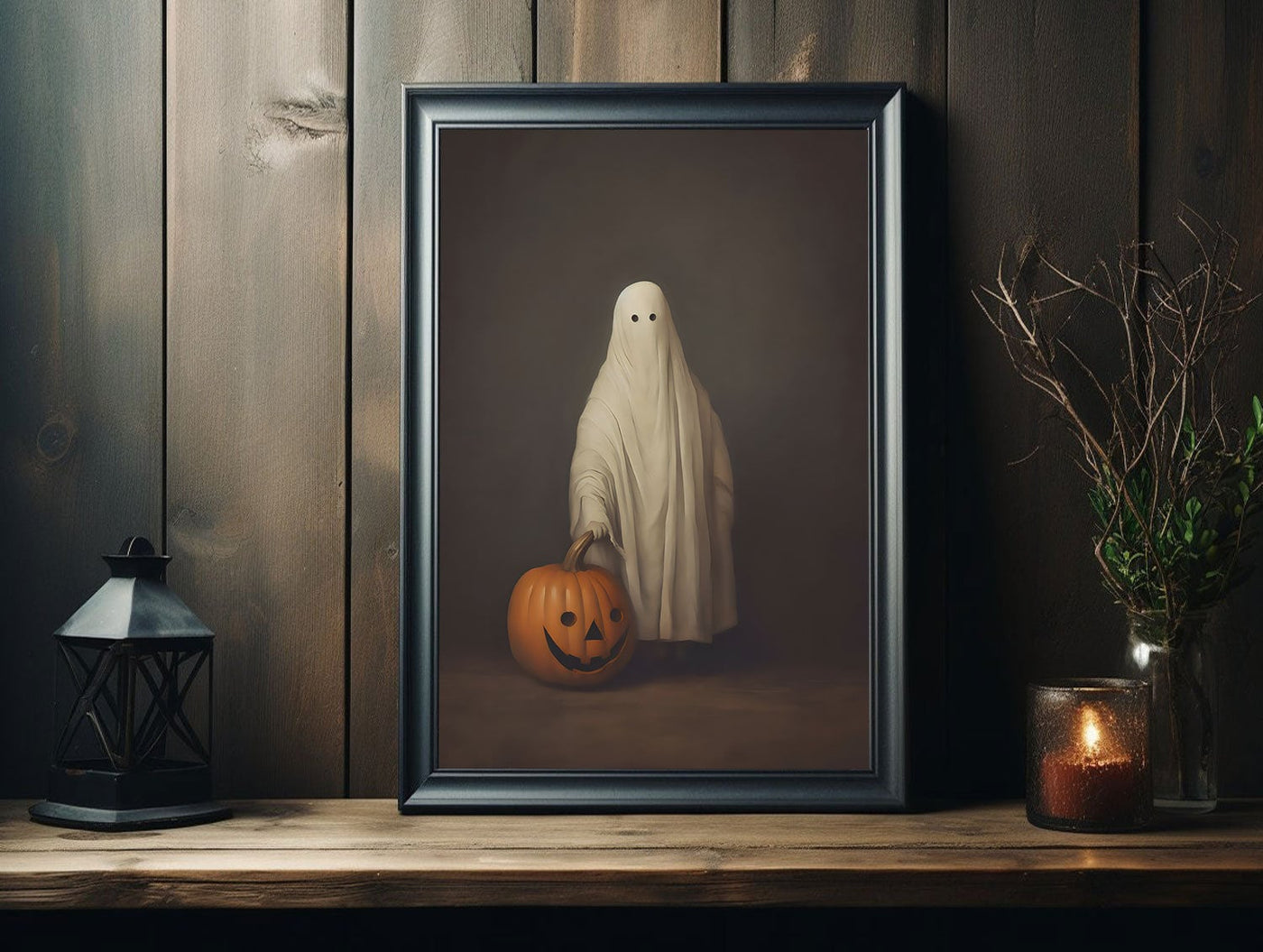 Ghost And Pumpkin Halloween Poster, Sheeted Ghost Art Print, Cute Litt ...