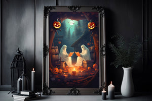 Ghost Reading Book In Gloomy Forest, Vintage Poster, Cute Ghost Poster, Haunting Ghost, Halloween Decor, Dark Academia, Room Decor - Best gifts your whole family