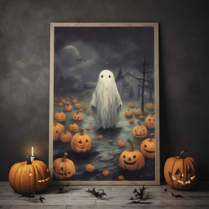 Ghost Standing In The Rain Poster Print, Boo Ghost Poster, Halloween Boo Ghost Art Print, Dark Academia, Halloween Decor - Usoppsniper