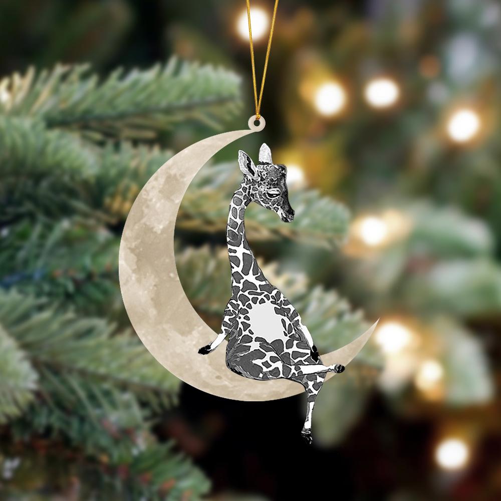 Giraffe Sits On The Moon Hanging Ornament, Animal Christmas Ornaments - Best gifts your whole family