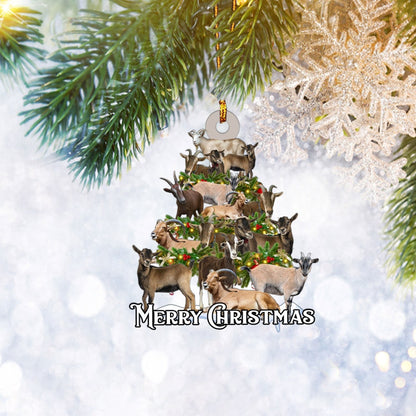 Goat Christmas Tree Flat 2D Ornament, Farm Animal Lover Gifts, Christmas Tree Ornament, Home Decor Plastic Ornament - Best gifts your whole family