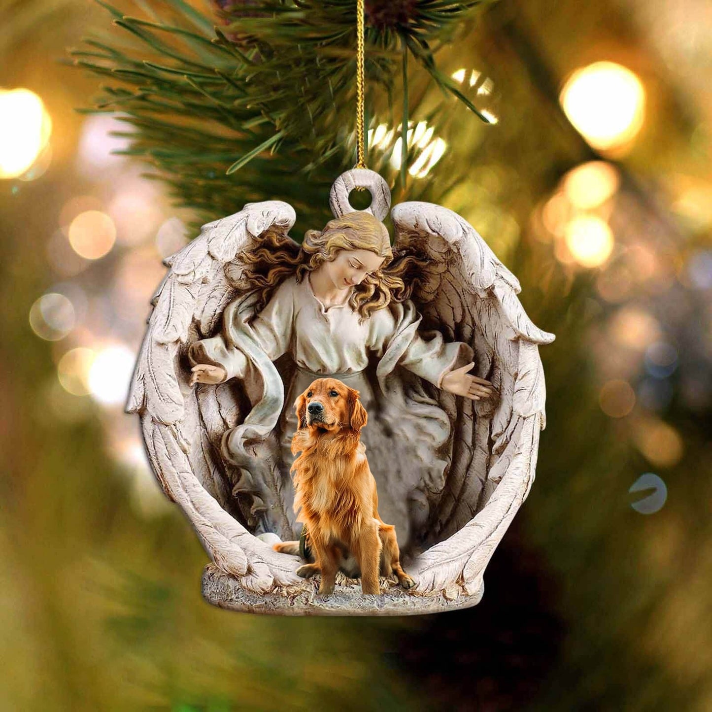 Golden Retriever-Angel Hug Winter Love Two Sided Ornament - Best gifts your whole family