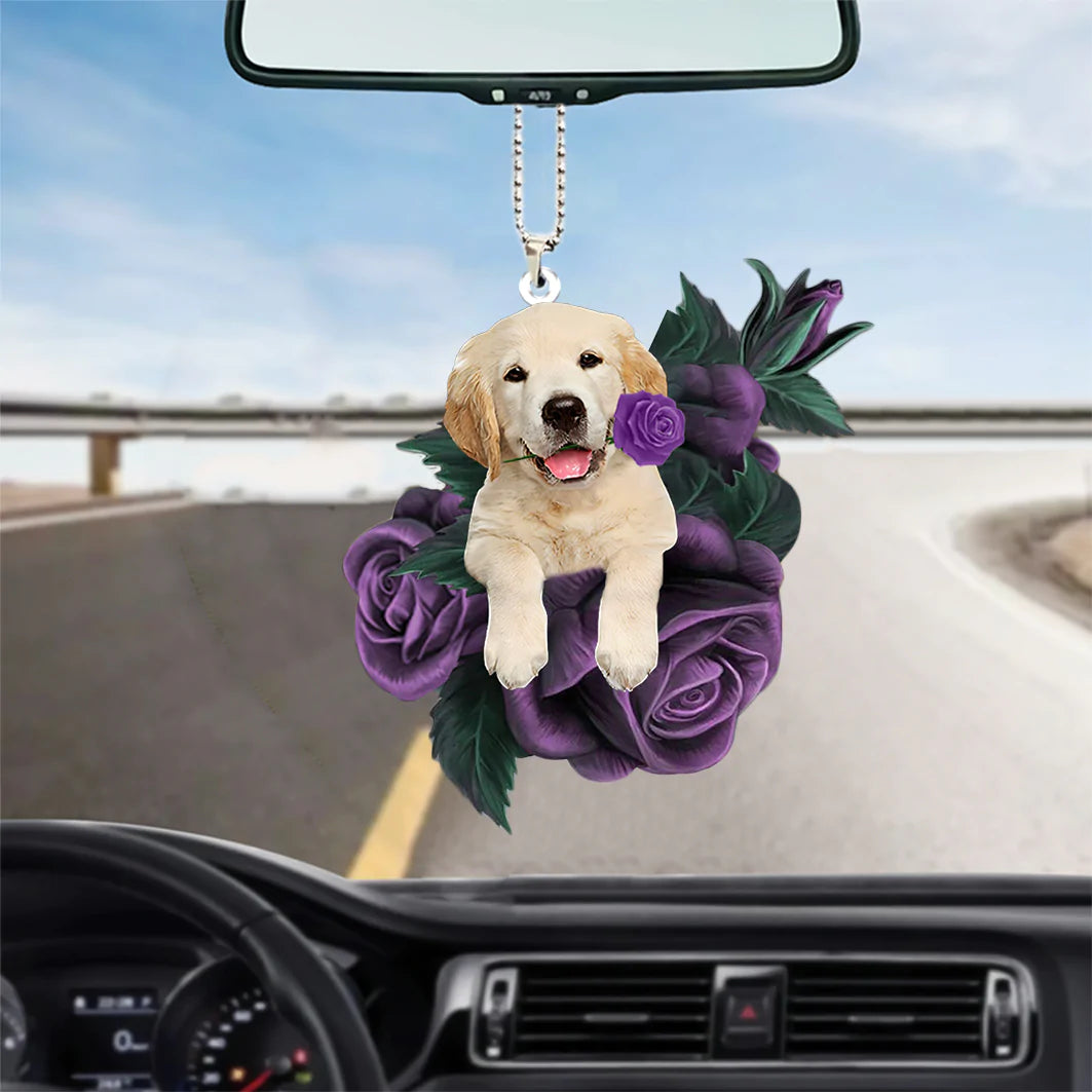 Golden Retriever In Purple Rose Car Hanging Ornament - Best gifts your whole family