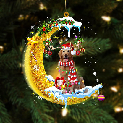 Golden Retriever On The Moon Merry Christmas Hanging Ornament Dog Ornament, Car Ornament, Christmas Ornament - Best gifts your whole family