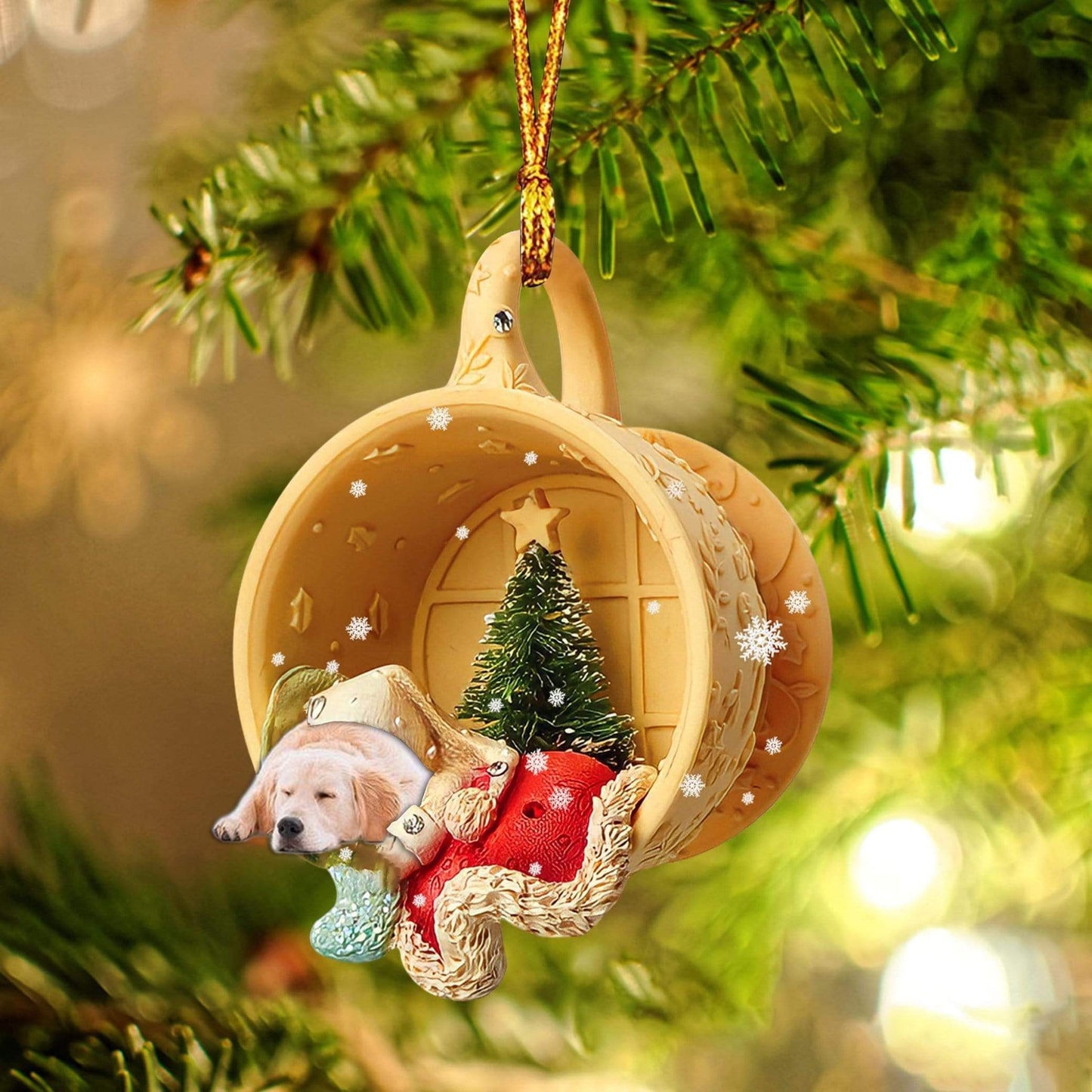 Golden Retriever Sleeping In A Cup Christmas Ornament Dog Ornament, Car Ornament, Christmas Ornament - Best gifts your whole family