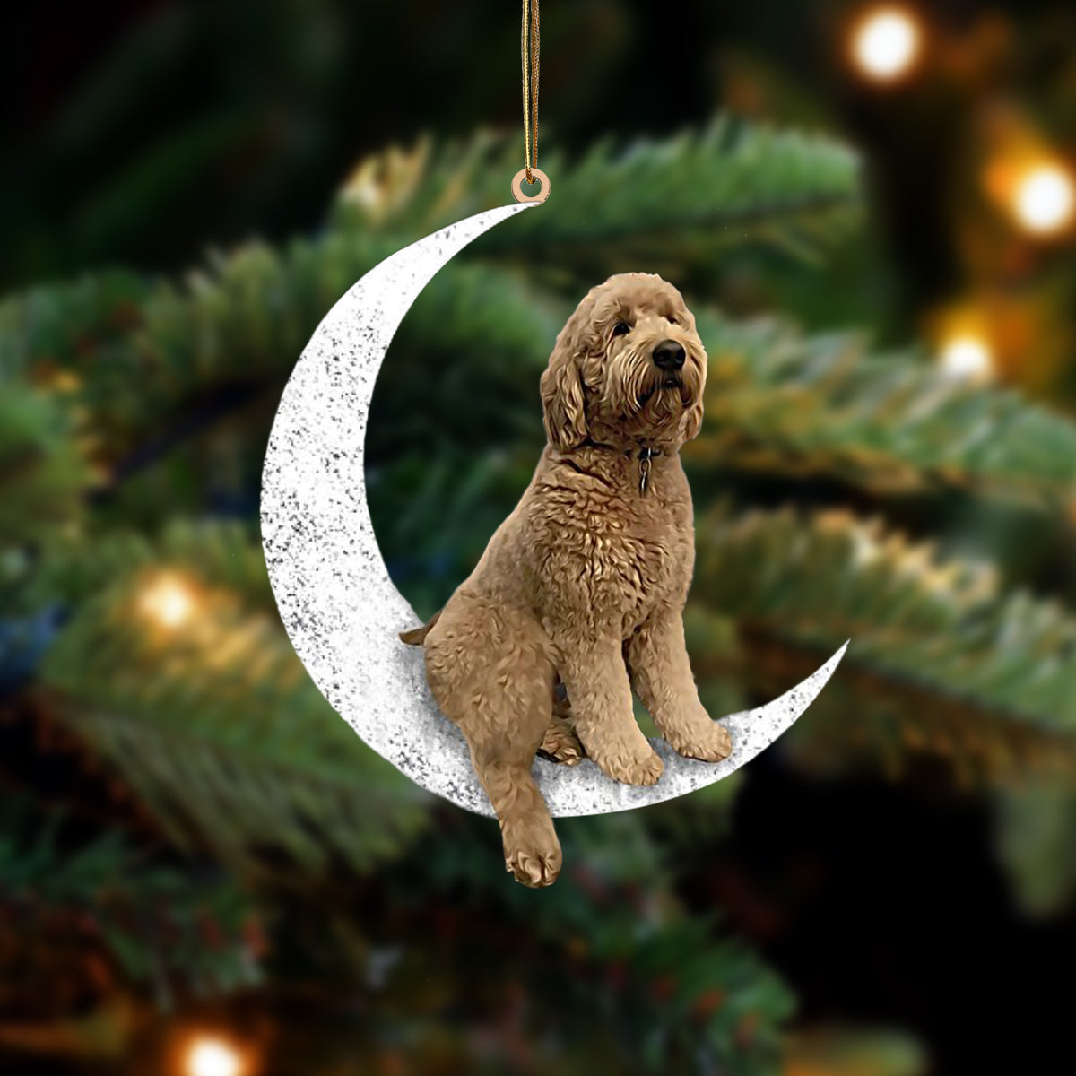 Goldendoodle Sit On The Moon Two Sided Ornament Dog Hanging Christmas Ornament - Best gifts your whole family