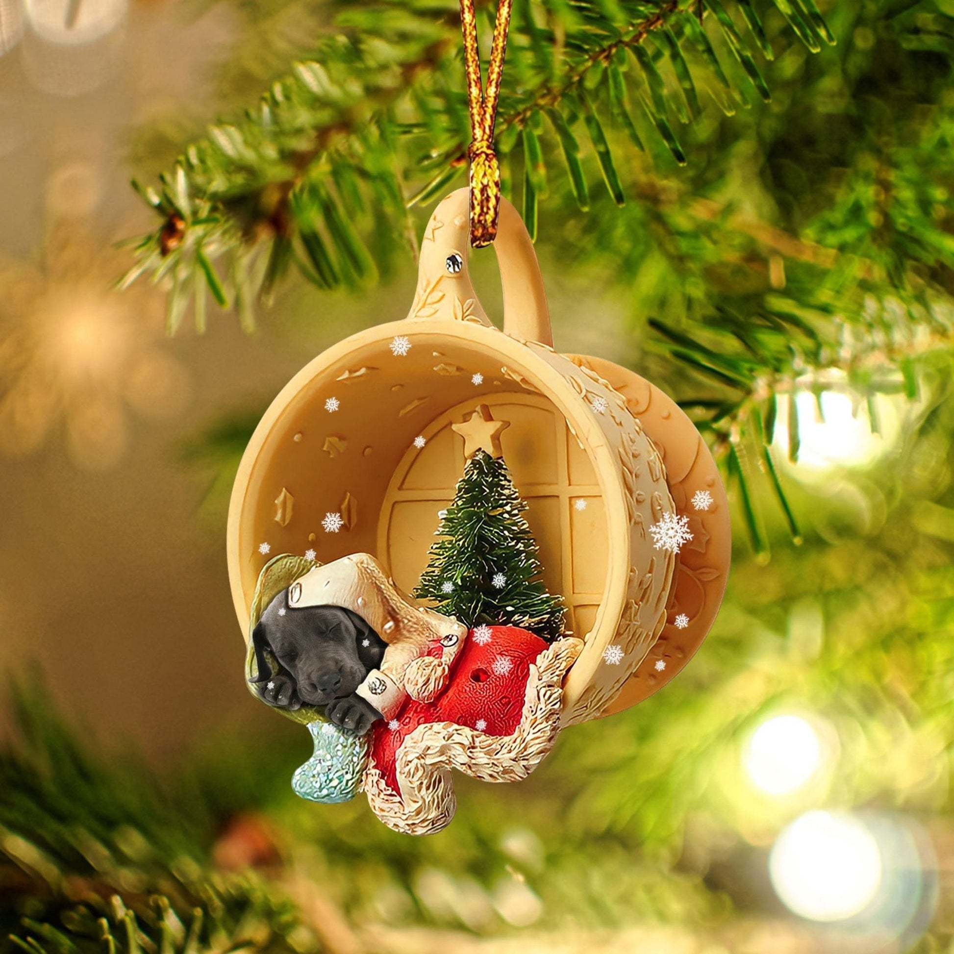 Great Dane Sleeping in a tiny cup Christmas Holiday-Two Sided Ornament, Christmas Ornament, Car Ornament - Best gifts your whole family