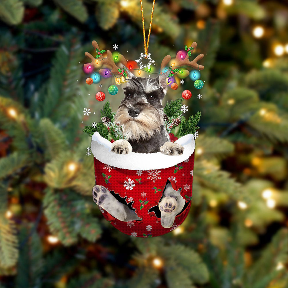 GREY Miniature Schnauzer In Snow Pocket Christmas Ornament Godmerc - Best gifts your whole family