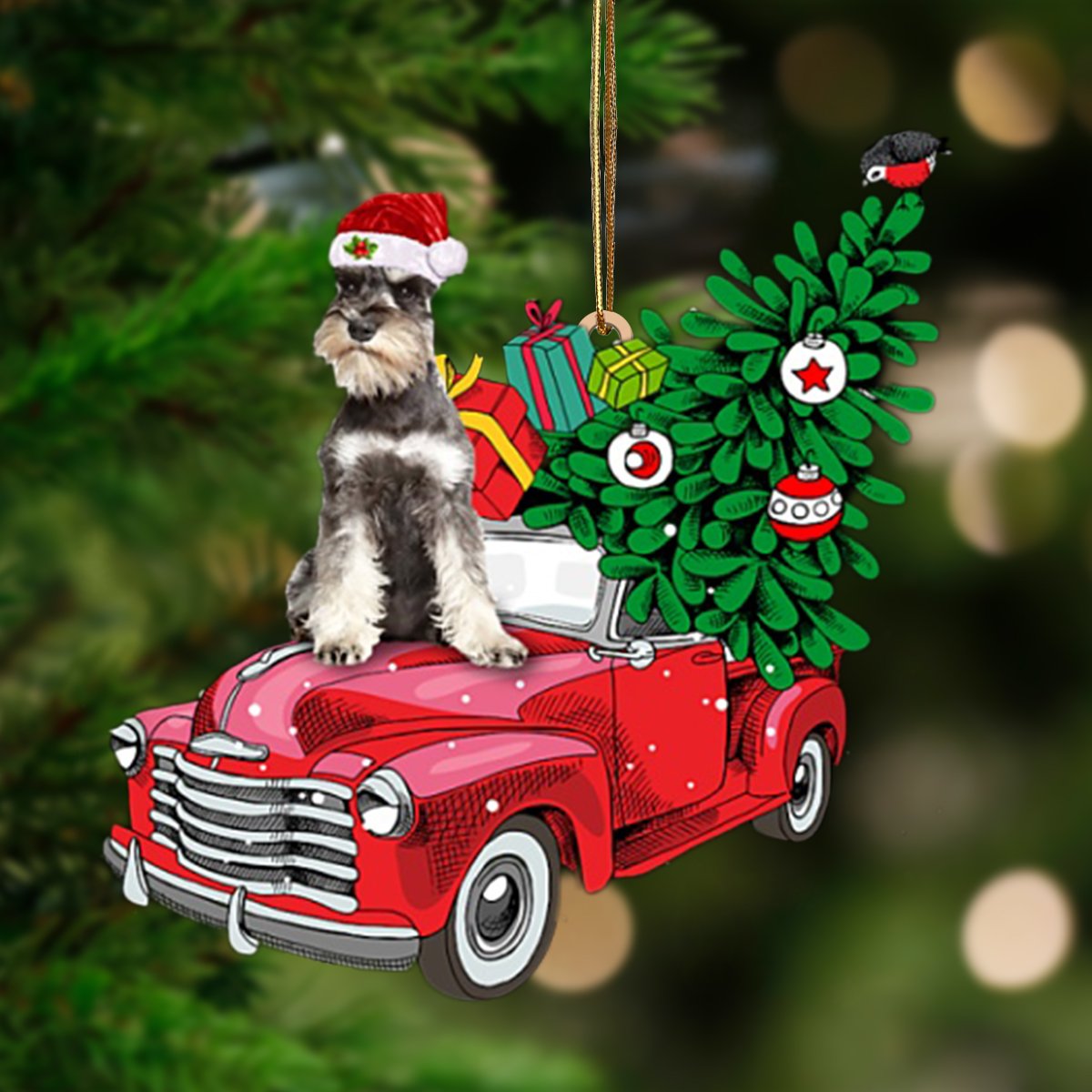 Grey Miniature Schnauzer-Pine Truck Hanging Ornament - Best gifts your whole family