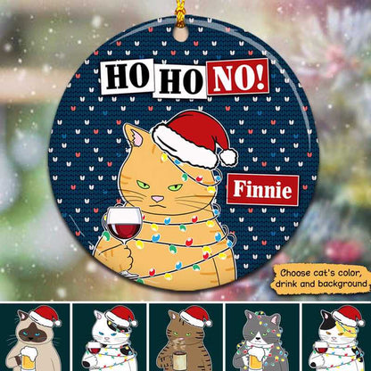 Grumpy Cat Ho Ho No Christmas Pattern Personalized Circle Ornament - Best gifts your whole family