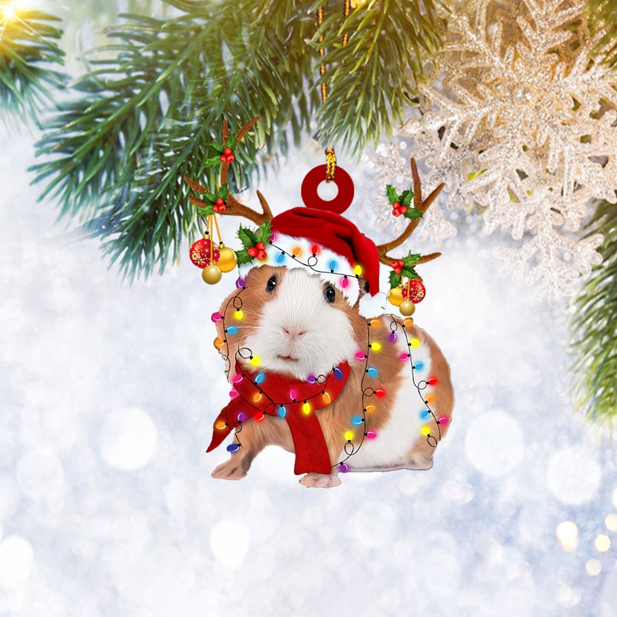 Guinea Pig Christmas Reindeer Ornament Flat 2D, Animal Lover Gifts, Christmas Tree Ornament, Home Decor Plastic Ornament - Best gifts your whole family