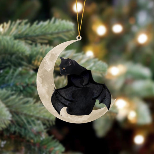 Halloween Black Cat Sits On The Moon Hanging Ornament Dog Ornament, Car Ornament, Christmas Ornament - Best gifts your whole family