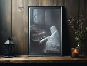 Haunted Phantom Of The Opera Piano Print, Muted Neutral Moody Halloween Printables,Ghost Posters, Ghost Art Print, Horror Poster - Best gifts your whole family