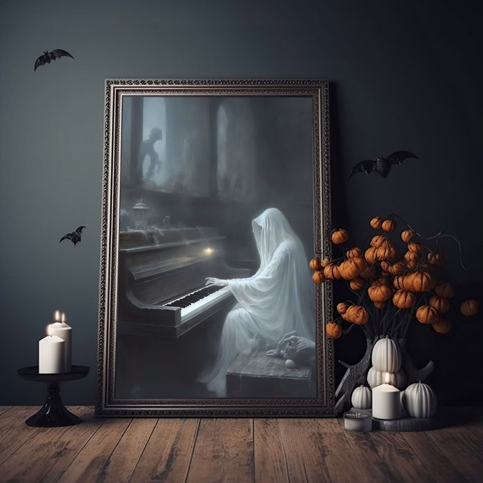 Haunted Phantom Of The Opera Piano Print, Muted Neutral Moody Halloween Printables,Ghost Posters, Ghost Art Print, Horror Poster - Best gifts your whole family