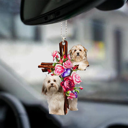 Havanese Roses And Jesus Car Hanging Ornament Dog Ornaments For Auto Car Godmerc - Best gifts your whole family