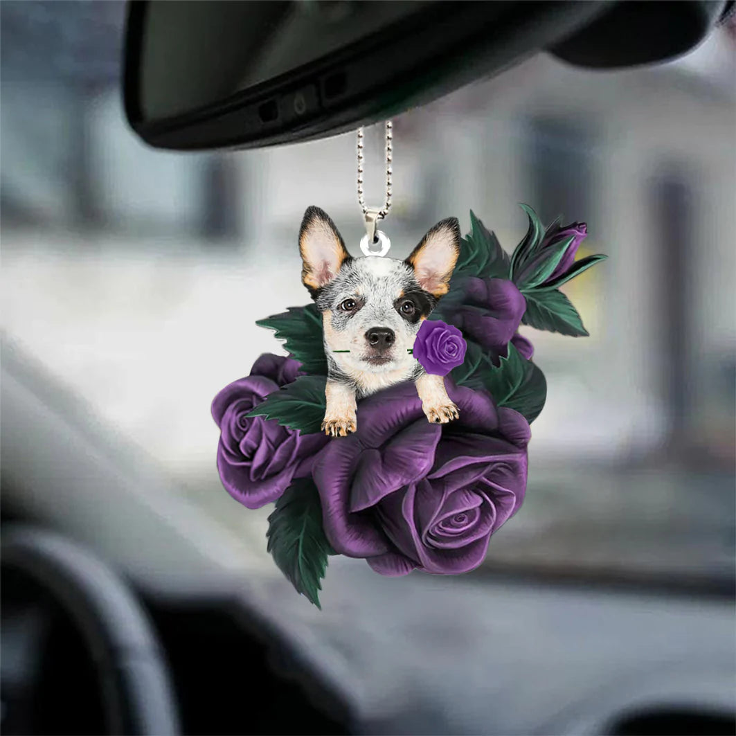 Heeler In Purple Rose Car Hanging Ornament - Best gifts your whole family