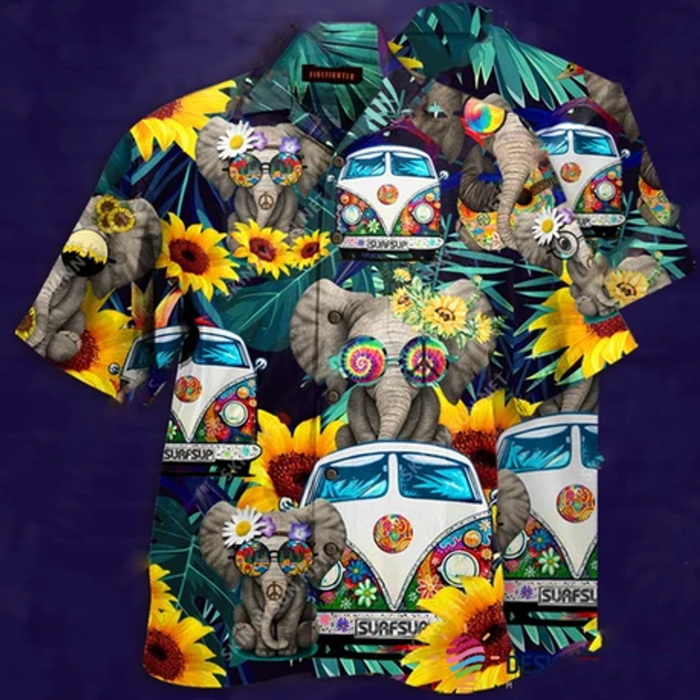 Hippie Wonderful Camping Elephant Hawaiian Shirt,Hawaiian Shirt Gift,Christmas Gift