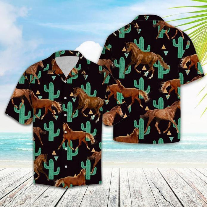 Horse Cactus Pattern Hawaiian Shirt, Hawaiian Shirt Gift,Christmas Gift