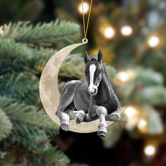 Horse Sits On The Moon Hanging Ornament, Animal Christmas Ornaments - Best gifts your whole family