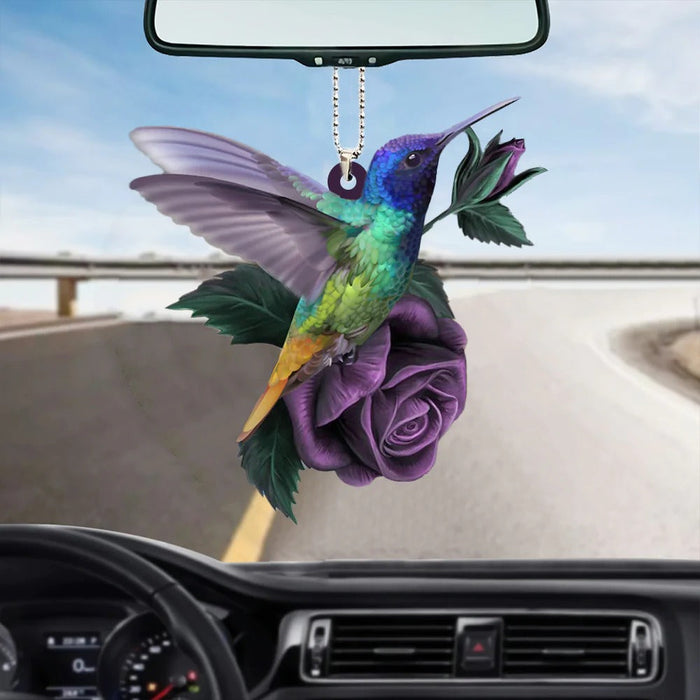 Hummingbird On Purple Rose Car Hanging Ornament Hummingbird Ornament Christmas Gifts - Best gifts your whole family