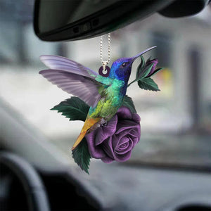 Hummingbird On Purple Rose Car Hanging Ornament Hummingbird Ornament Christmas Gifts - Best gifts your whole family