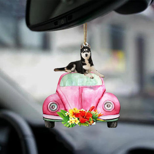 Husky-Pink Hippie Car-Two Sided Ornament - Best gifts your whole family