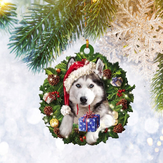 Husky Sr Christmas Wreath Ornament Flat 2D, Dog Lover Gifts, Christmas Tree Ornament, Home Decor Plastic Ornament - Best gifts your whole family