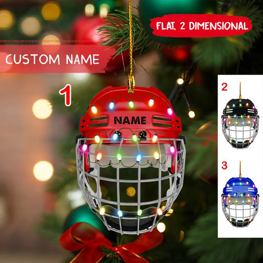 Ice Hockey Helmet Christmas Flat Ornament, Hockey Player Ornament, Personalized Hockey Ornament, Hockey Lover - Best gifts your whole family