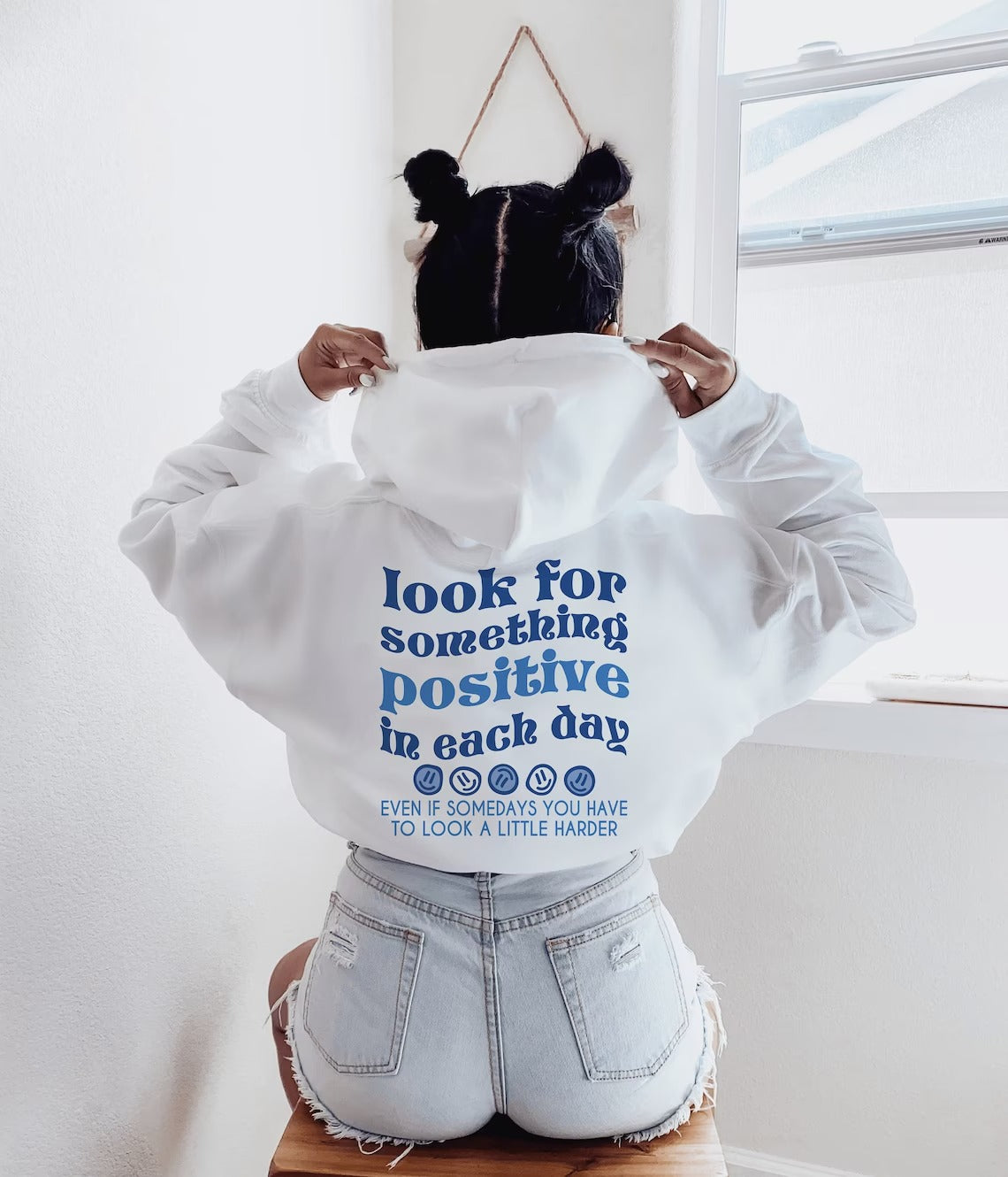 Look for something positive in Each Day Hoodie Trend sweatshirt VSCO hoodie, aesthetic clothing hoodies with words on back