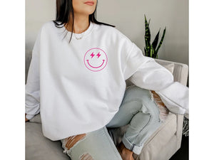 Lighting Bolt Smiley Face Aesthetic Preppy Sweatshirt  Trendy Crewneck Y2K Sweatshirt  VSCO Girl  Retro Smile Face Cute Sweatshirt