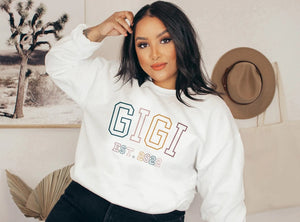 Gigi Est Sweatshirt, Personalized Gigi To Be Shirt, Established, Gift For New Grandma, Pregnancy Announcement, Custom Year Crewneck