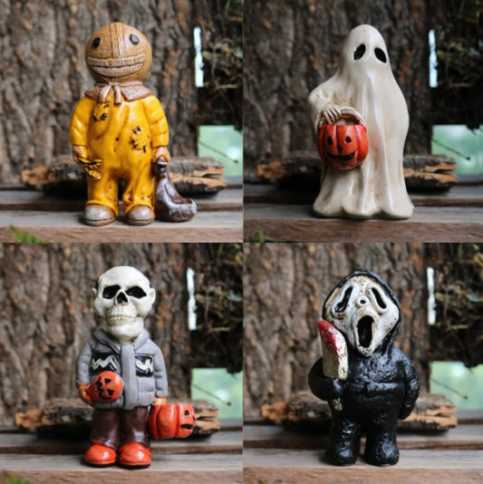 Mini Halloween Ghost Skeleton Pumpkin Miniature Gnome Figurines Resin Scary Statue Fairy Garden Decoration Ornaments Home Decor