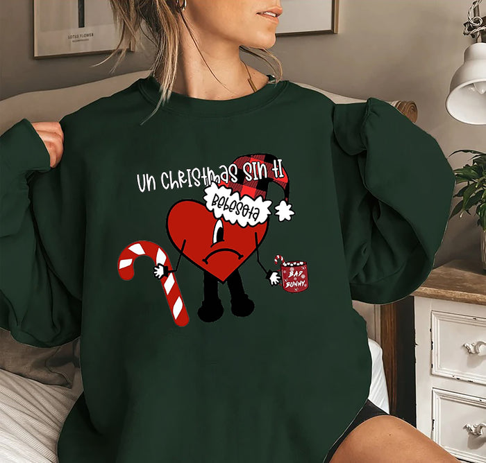 Un Christmas Sin Ti Bad Bunny Christmas Sweatshirt, Christmas Bad Bunny Sweatshirt, Bad Bunny Crewneck, Un Verano Sin Ti, Bad Bunny Heart