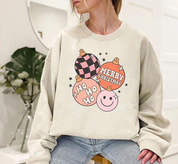 Merry Christmas sweatshirt, Ho ho ho Sweater, Christmas Balls Sweater, Disco Balls Sweater, Christmas Party, Retro Christmas Sweatshirt