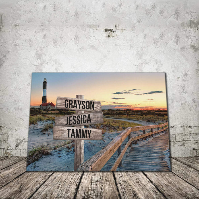 Personalized Fire Island Lighthouse Multi - Names - Street Signs Customized With Names Canvas