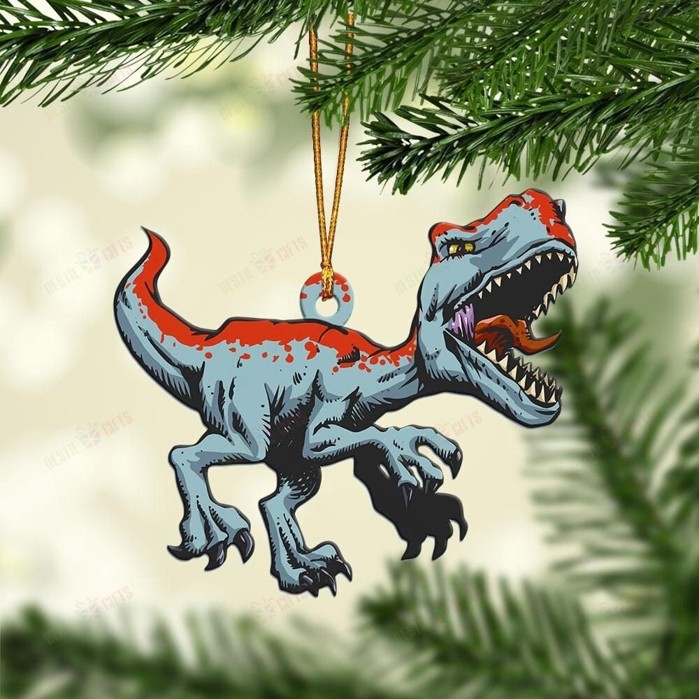 Flat 2D Christmas Dinosaur Mica Ornament, Dinosaur Christmas Ornament for Kids, Personalized Christmas Ornament, Dinosaur Holiday Ornament