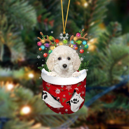 Flat 2D White Toy Poodle - In Christmas Pocket Two Sides Ornament, Christmas Dog Hanging Ornament, White Toy Poodle Christmas Ornament Gift