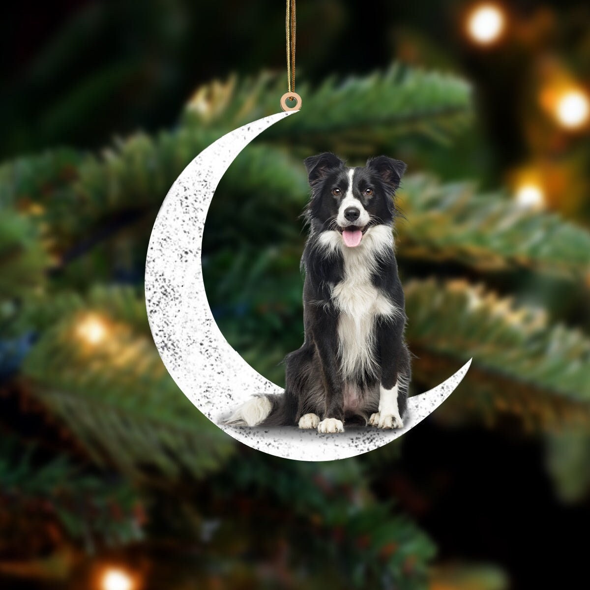 Border Collie Sit On The Moon Two Sided Ornament Dog Hanging Christmas Ornament, Border collie I love you to the moon, Dog Ornament