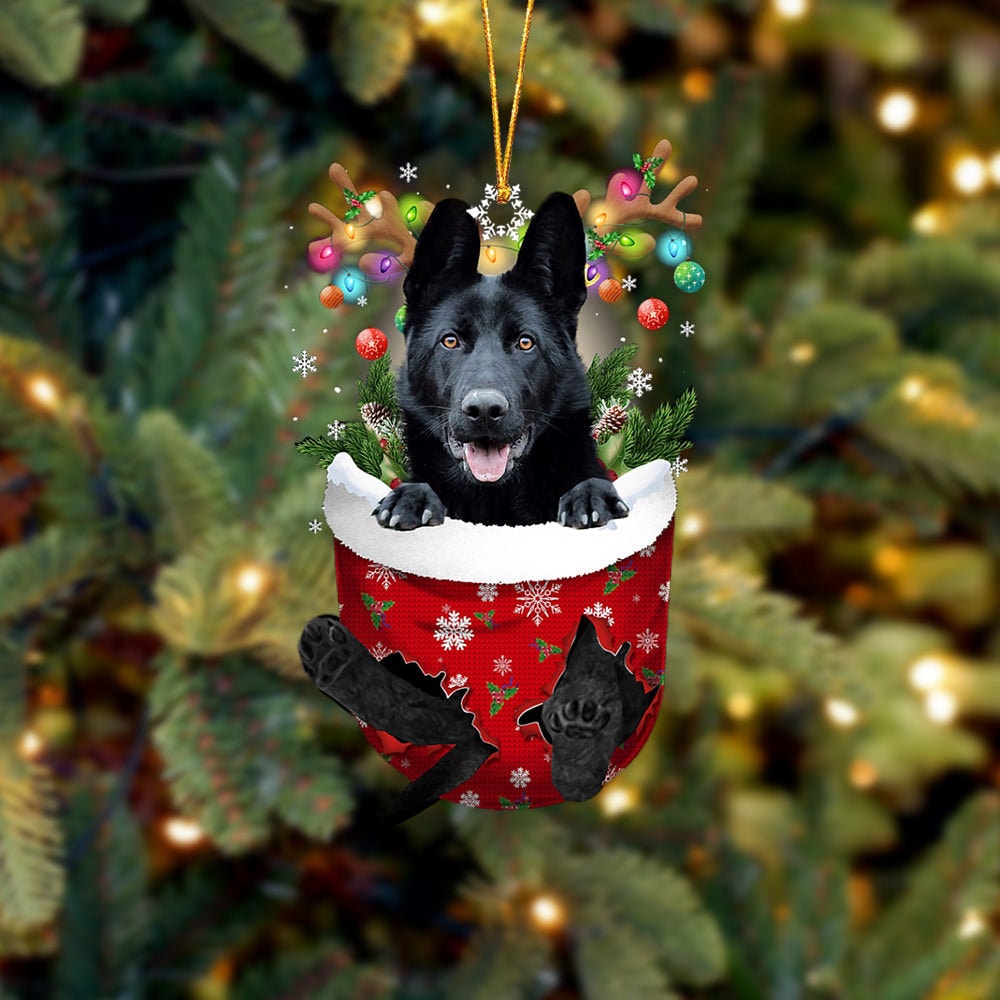 Black German Shepherd In Snow Pocket Christmas Ornament, Memorial German Shepherd Ornament, German Shepherd Car Hanging Decor, Dog Lovers.