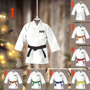 Custom Martial Arts Ornament 2023, Karate Acrylic 2D Flat Ornaments for Christmas Tree 2023, Karate Uniform Acrylic Shape Flat Ornament.