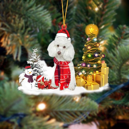 Flat 2D Ornament-White Poodle Christmas Ornament Dog Ornament, Car Ornament,Christmas Ornament,Cute Poodle Sleeping Angel Christmas Ornament