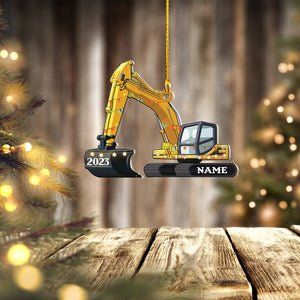 Personalized Excavator Christmas Ornament, Custom Construction Equipment, Digger Ornament 2D Flat, Construction Ornament,Construction Worker