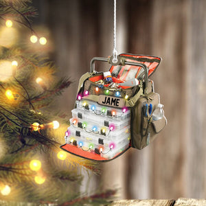 Personalized Fishing Bag Christmas Ornaments, Fishing Lover Ornament, Fishing Christmas Ornament FLAT 2D NOT 3D.