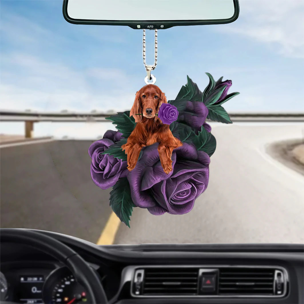 Irish Setter In Purple Rose Car Hanging Ornament - Best gifts your whole family