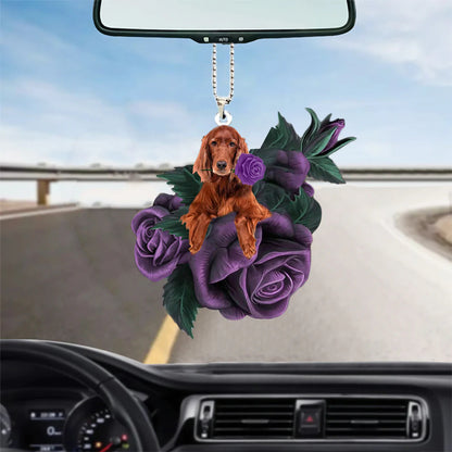 Irish Setter In Purple Rose Car Hanging Ornament - Best gifts your whole family