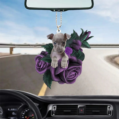 Italian Greyhound In Purple Rose Car Hanging Ornament - Best gifts your whole family