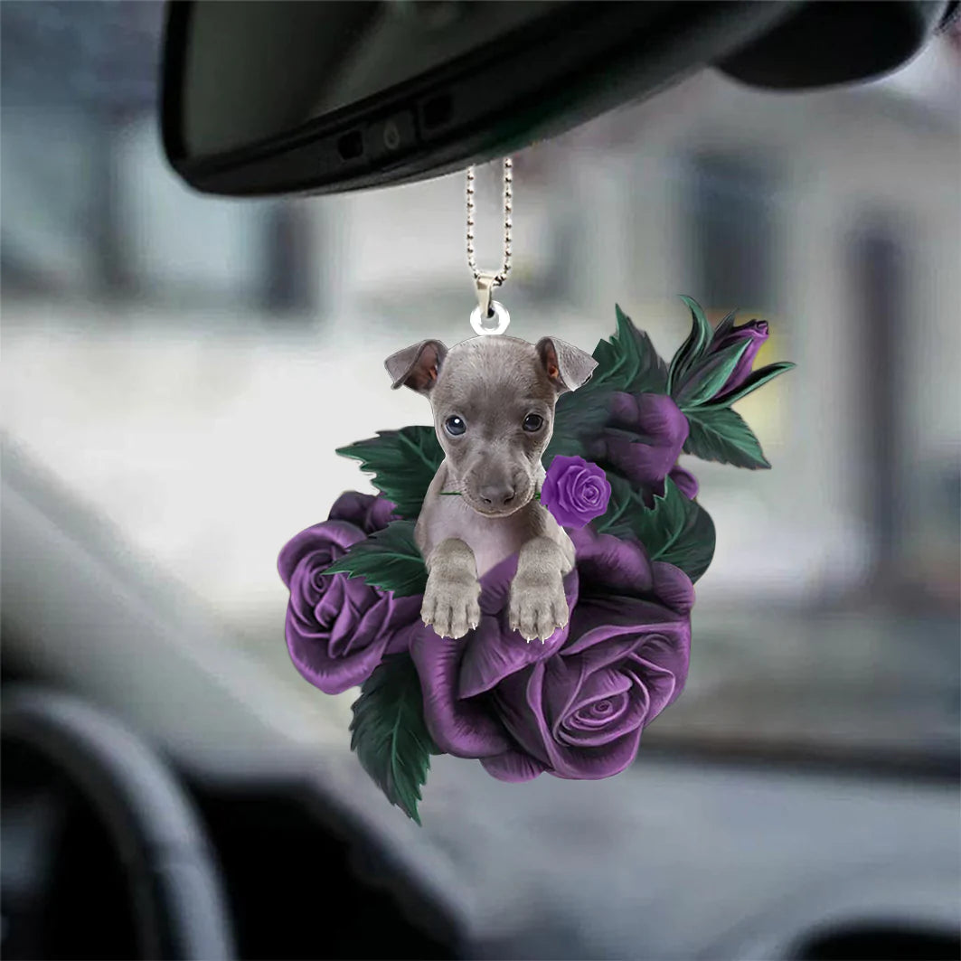 Italian Greyhound In Purple Rose Car Hanging Ornament - Best gifts your whole family