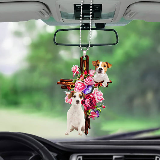 Jack Russell Roses And Jesus Car Hanging Funny Ornament Dog Ornaments For Auto Car Godmerc - Best gifts your whole family