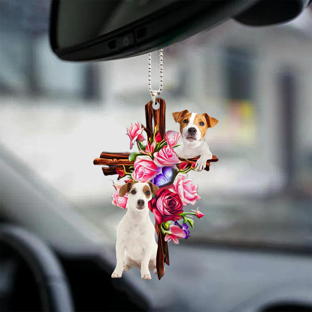 Jack Russell Roses And Jesus Car Hanging Funny Ornament Dog Ornaments For Auto Car Godmerc - Best gifts your whole family